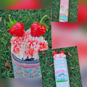 Strawberry Milkshake Tumbler with Strawberries and Cream Design